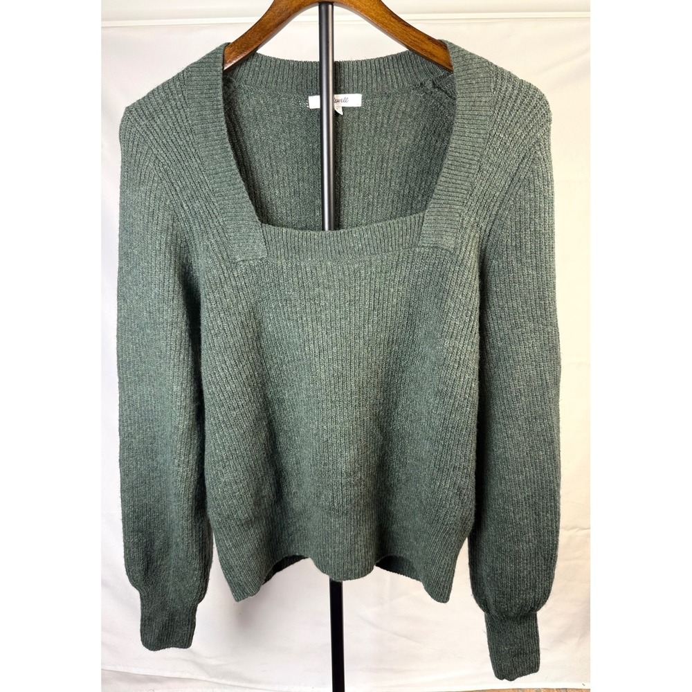 Madewell Womens Small Green Square Neck Ribbed Wool Blend Sweater Minimalist